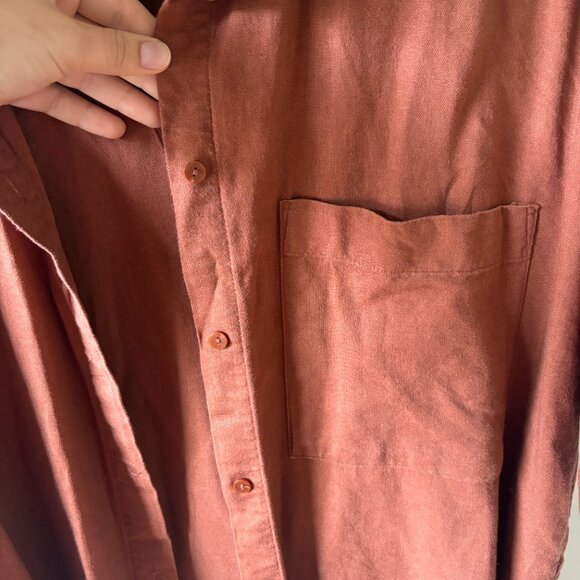 Abercrombie & Fitch Oversized Pocket Front Linen Button Down Short Sleeve Rust - Picture 3 of 6